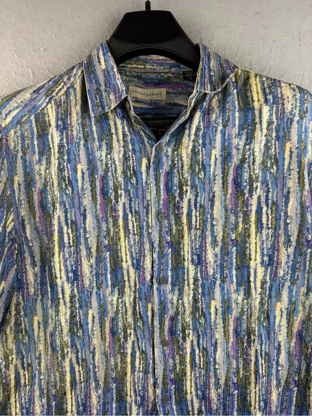 Jhane Barnes Multicolor Blue Striped Short-Sleeve Button Shirt - Picture 9 of 9